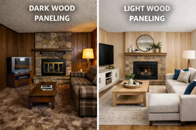 Various types of wood paneling including shiplap, tongue-and-groove, and raised panel wainscoting