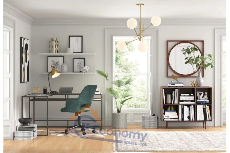 A stylish and functional home office space, illustrating various decorating ideas.