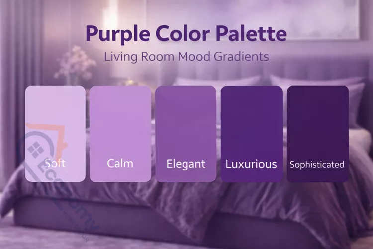 Purple bedroom color palette ranging from soft lavender to deep plum with design recommendations
