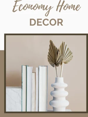 Minimalist bedroom decor with beige wall, white ceramic vase, dried palm leaves, and books.