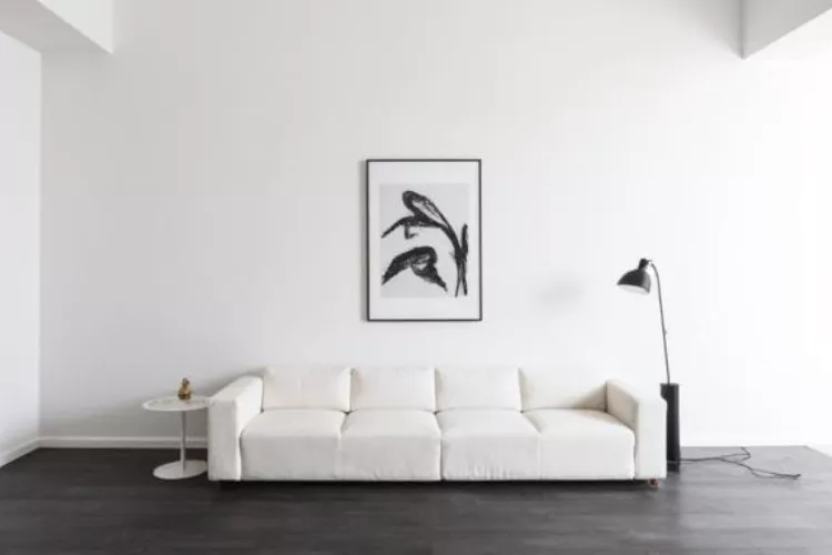 modern dark hardwood floors interior all white room minimalist contrast black frame art