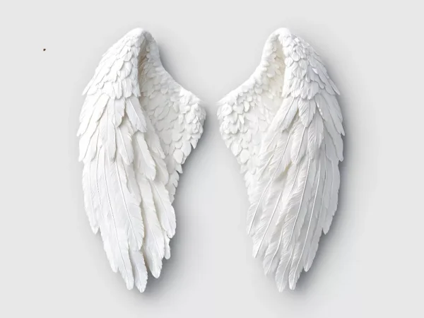 Majestic 3D Angel Wings Wall Sculpture Set of 2 large, white 3D angel wings wall sculptures with realistic feather details on a light grey background.