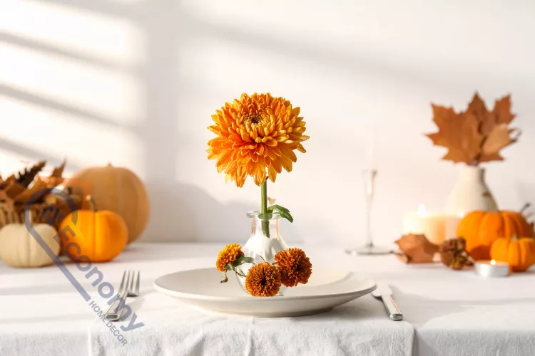 A beautiful decorating idea for Thanksgiving outside, featuring a covered porch decorated with pumpkins and autumn foliage.