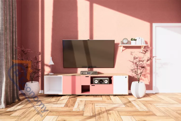 A bright and airy living room showcasing decoration ideas for an entertainment center using a large white cabinet with sliding barn doors.