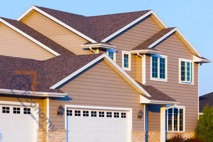 A modern residential home showcasing multiple roof peaks and gable roof decoration ideas using varied siding textures.