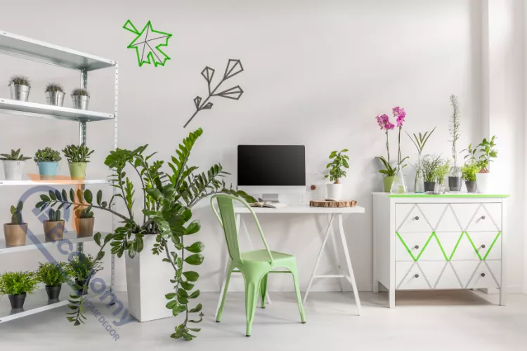 A simple white office door showcasing decoration ideas for spring with a colorful wreath of faux flowers and greenery.