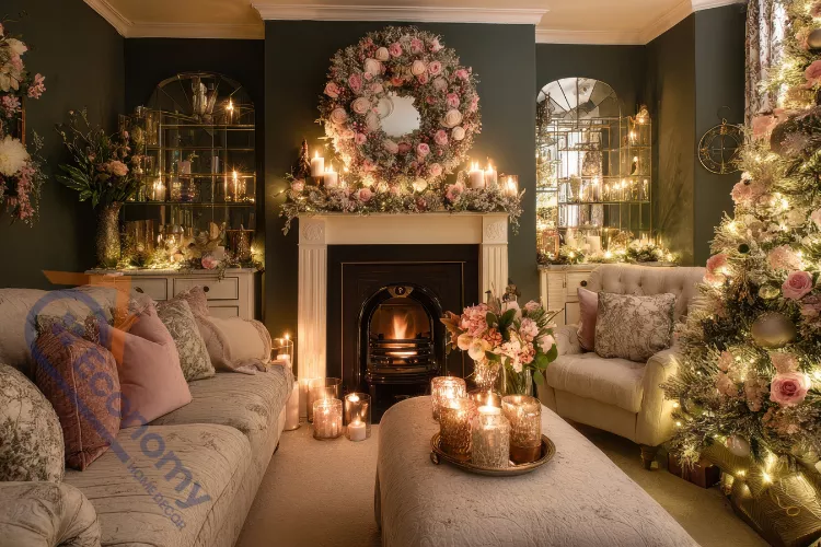 A cozy living room demonstrating winter decorating ideas with a chunky white knit throw blanket draped over a sofa.