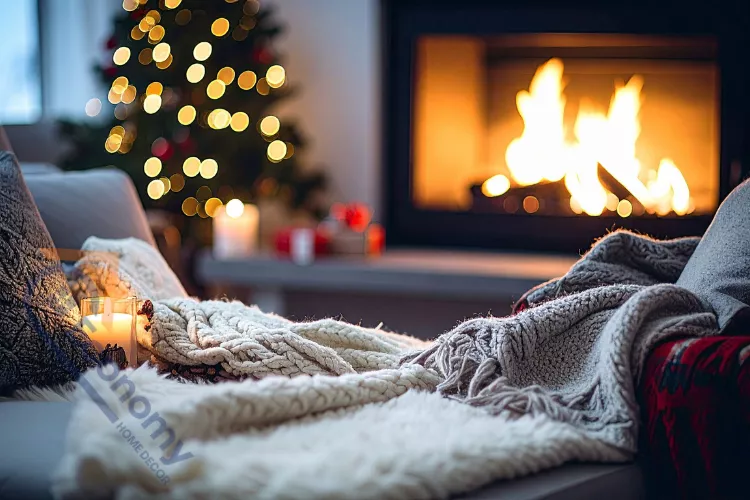 A festive winter wonderland decoration idea featuring a centerpiece of frosted pine branches, silver ornaments, and white birds.