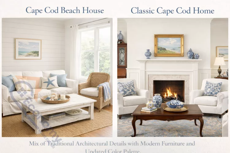 Transitional Cape Cod interior blending traditional and modern design elements