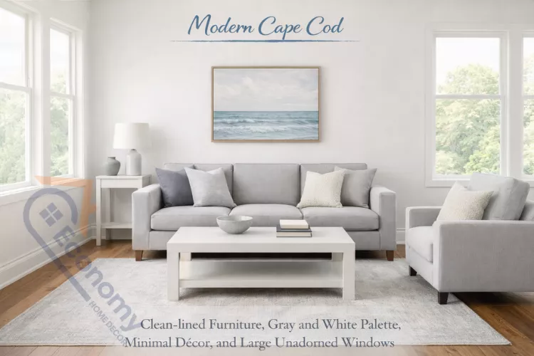 Modern Cape Cod interior design with contemporary furniture and minimal décor