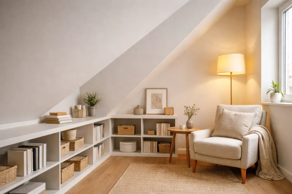 Townhouse landing with slanted wall styling