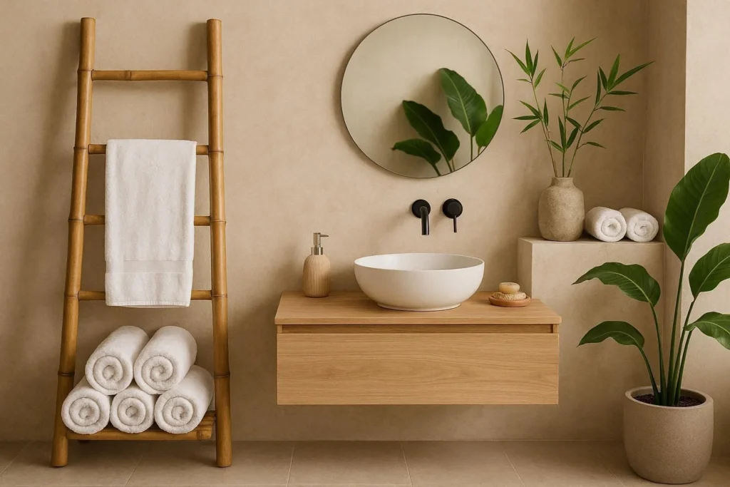 bathroom towel ladder storage idea for small bathroom