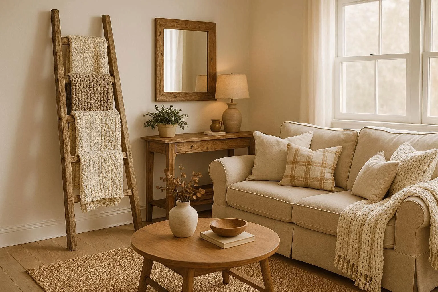 blanket ladder ideas for cozy living room decor