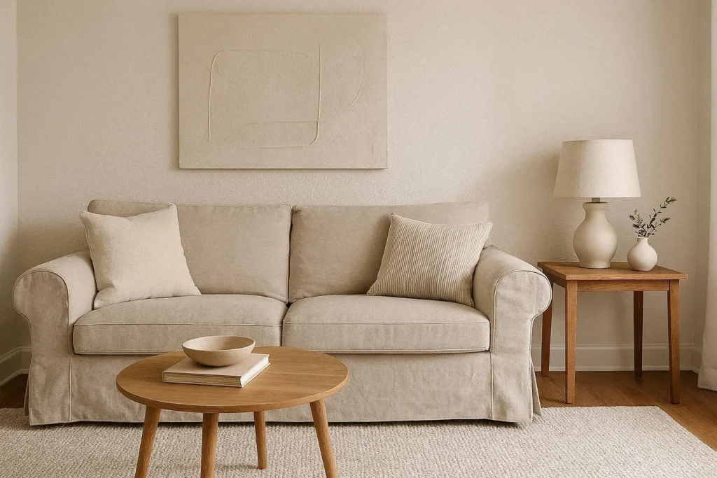 budget small living room ideas with slipcover and diy art