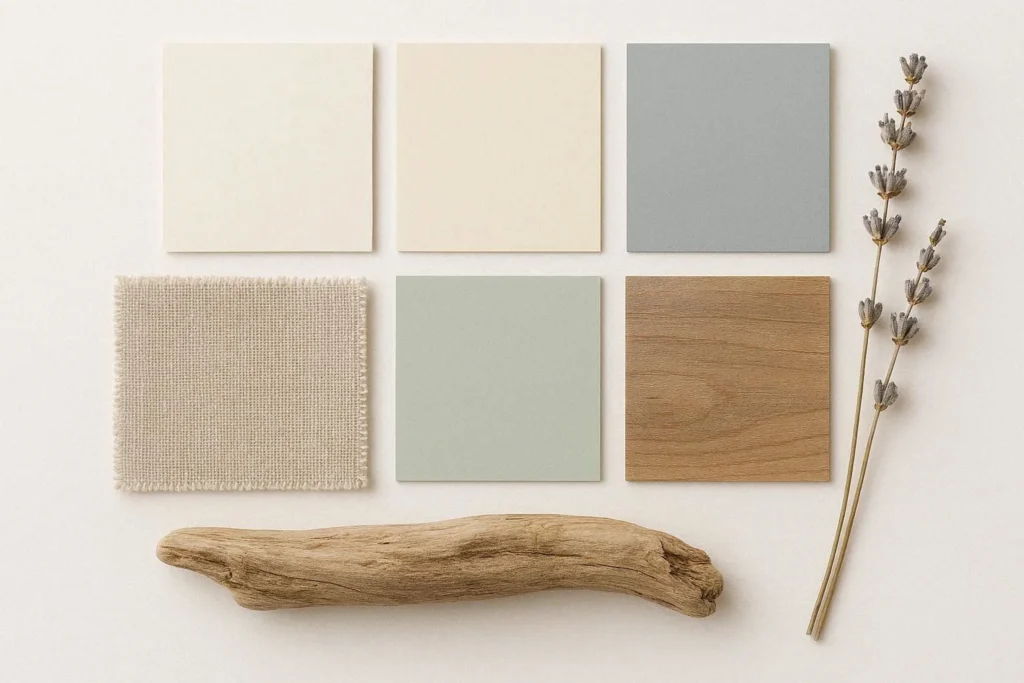 Cape Cod color palette swatches showing white, cream, pale blue, seafoam, and gray