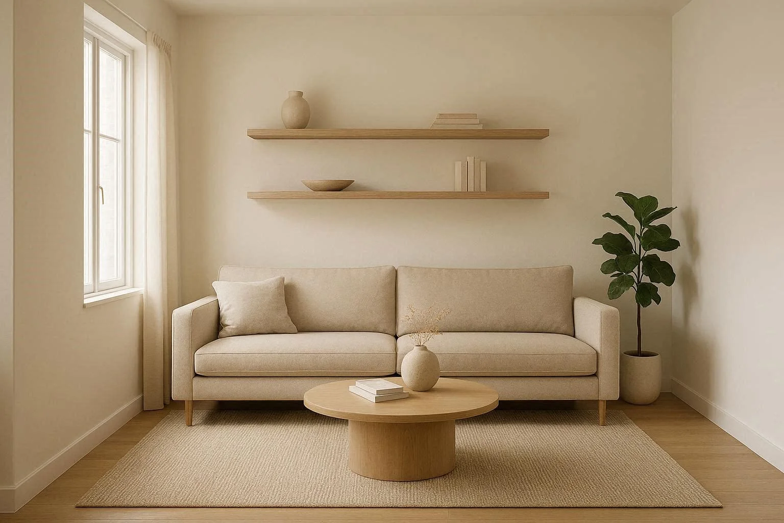 small living room decorating ideas with neutral sofa and large rug