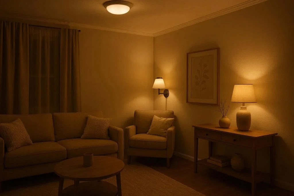 small living room layered lighting ambient task accent