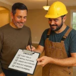 A bright and inviting tropical living room featuring a framed monstera leaf print, macrame wall art, a rattan mirror, and potted palm trees.