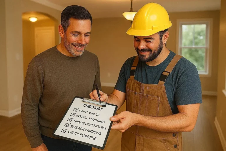 A bright and inviting tropical living room featuring a framed monstera leaf print, macrame wall art, a rattan mirror, and potted palm trees.