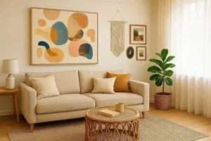 Creative wall art ideas for living room with canvas print and gallery wall