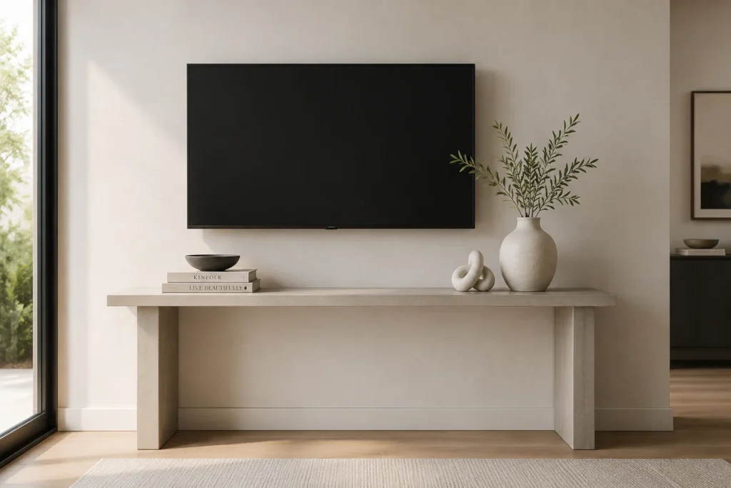 Styled console table decor ideas under a mounted TV