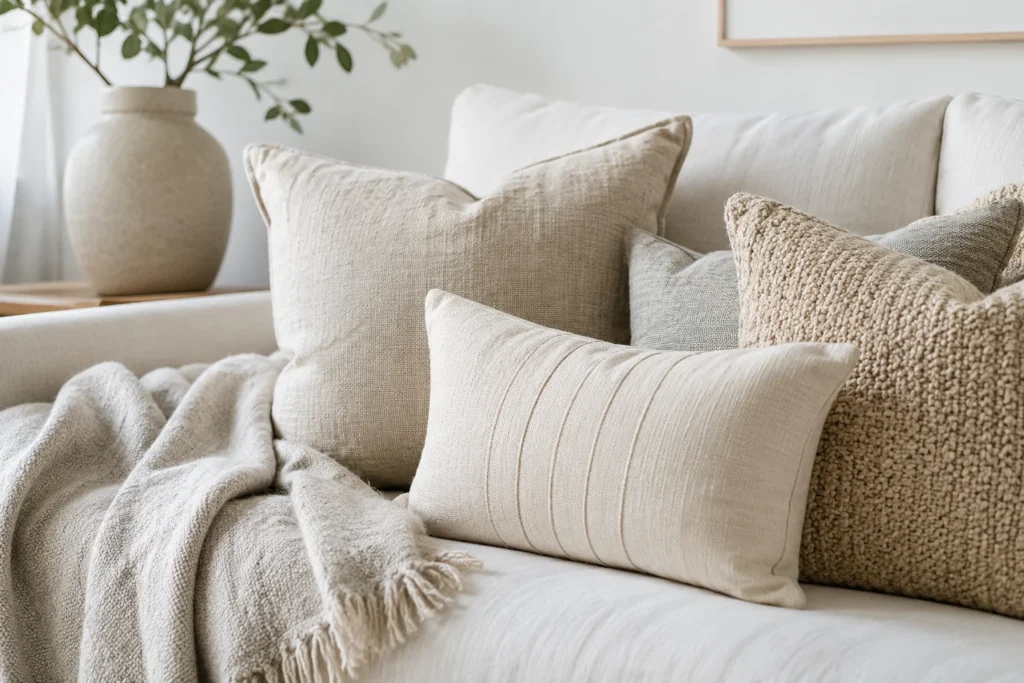 Neutral beige and white color palette used in minimalist home decor